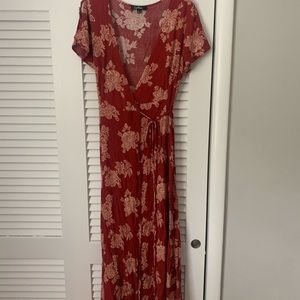 Rust Red Floral Print Wrap Dress - Large